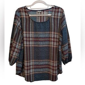 Kaileigh Plaid Blouse - Fall Colors